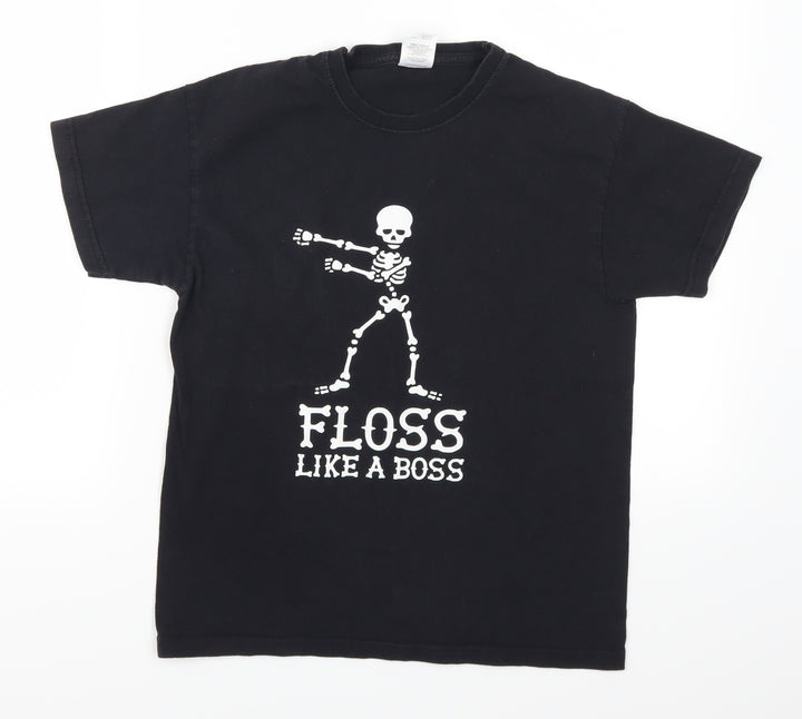 Fruit of the Loom Boys Black   Basic T-Shirt Size 10 Years  - Floss Like a Boss Skeleton
