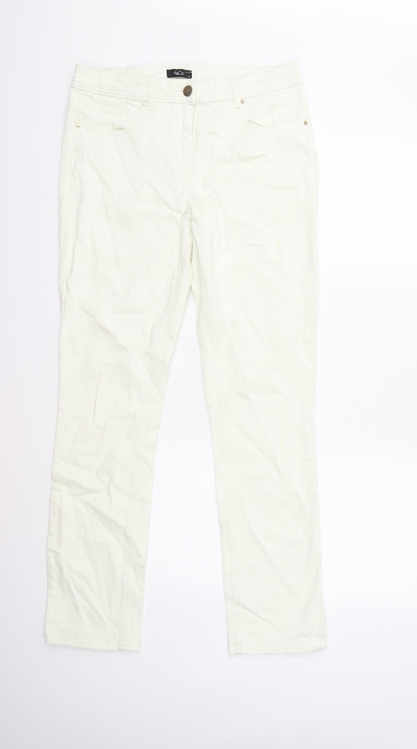 M&Co Womens White  Denim Straight Jeans Size 12 L31 in