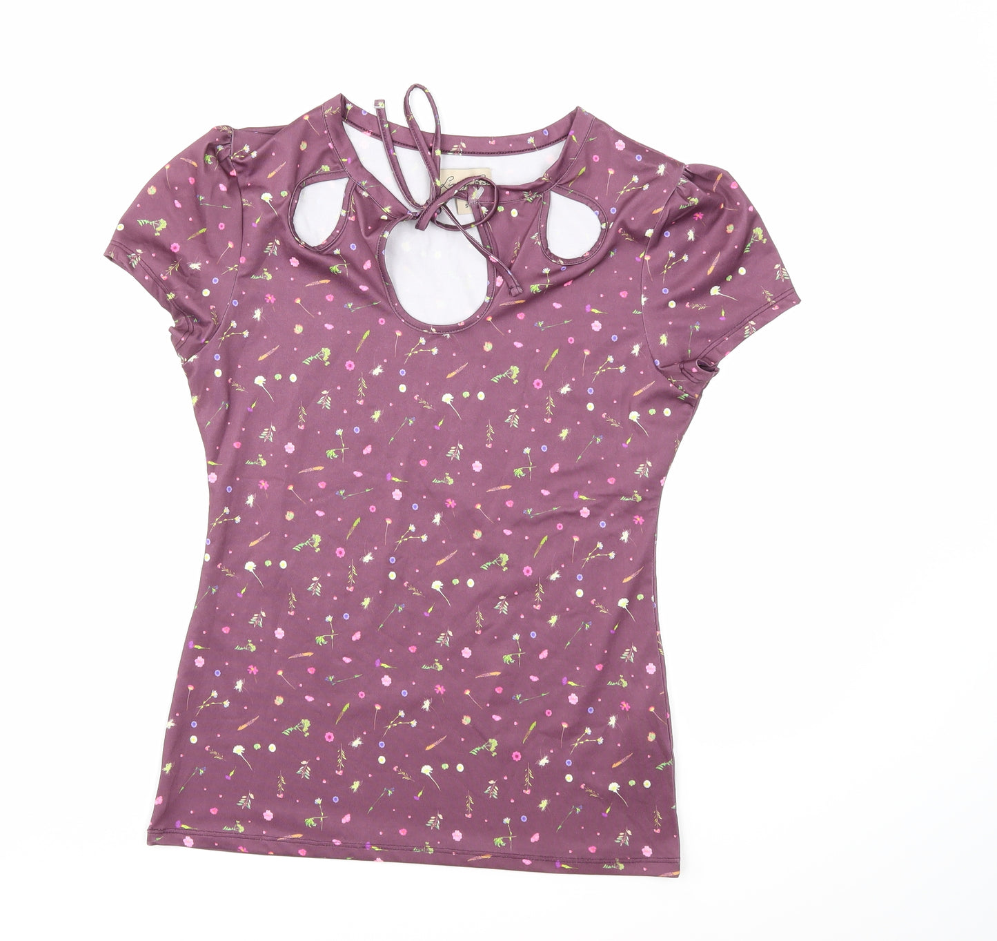 Lindy Bop Womens Purple Floral  Basic T-Shirt Size S