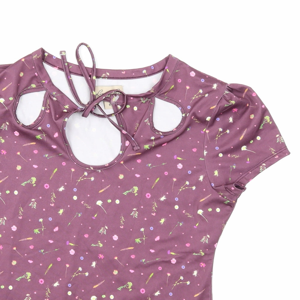 Lindy Bop Womens Purple Floral  Basic T-Shirt Size S