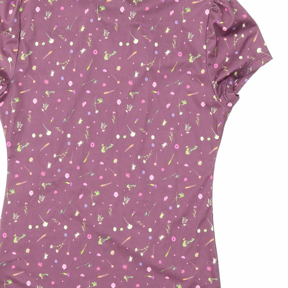 Lindy Bop Womens Purple Floral  Basic T-Shirt Size S