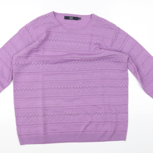 isle  Womens Purple Floral  Pullover Jumper Size L