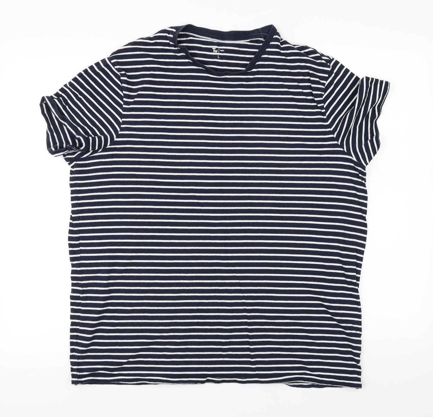 TU Mens Blue Striped   T-Shirt Size L