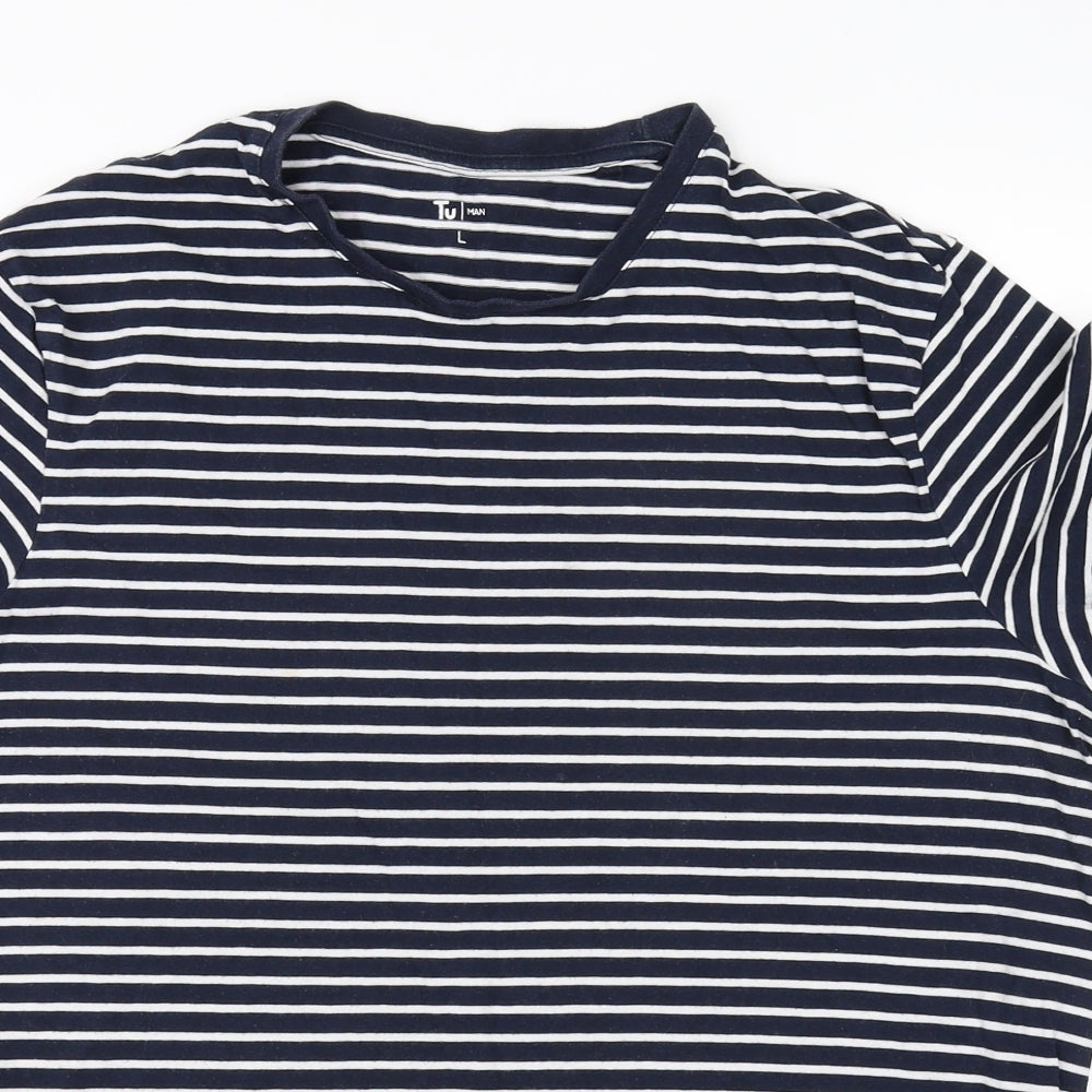 TU Mens Blue Striped   T-Shirt Size L