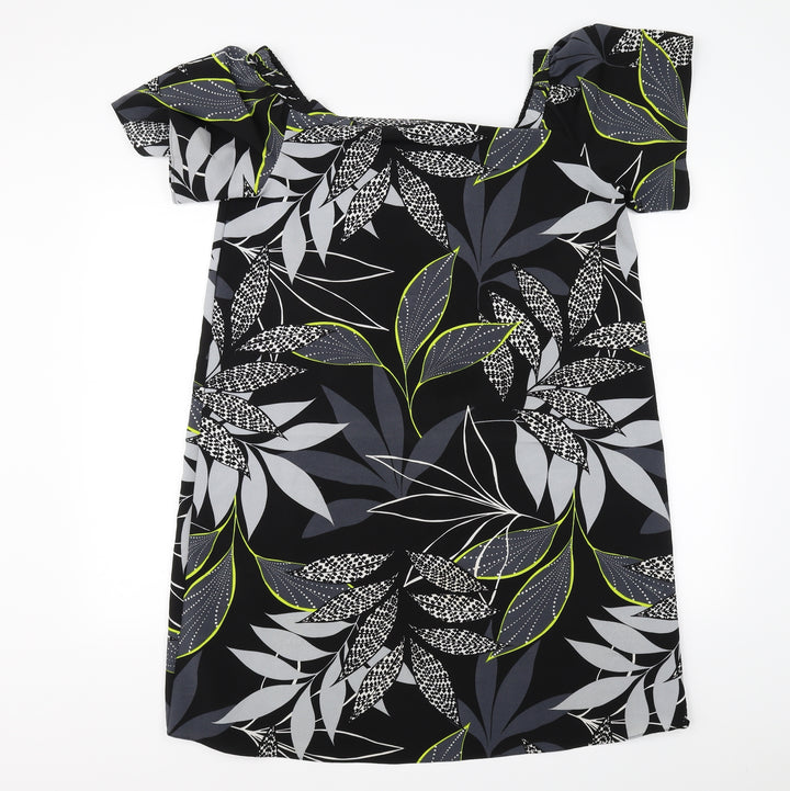 George Womens Black Floral  A-Line  Size 14