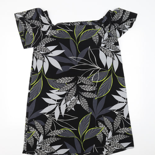 George Womens Black Floral  A-Line  Size 14