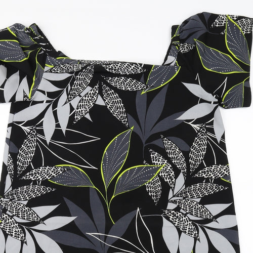George Womens Black Floral  A-Line  Size 14