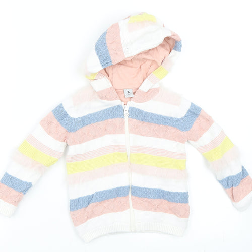 TU Girls Pink Striped  Full Zip Jumper Size 18-24 Months