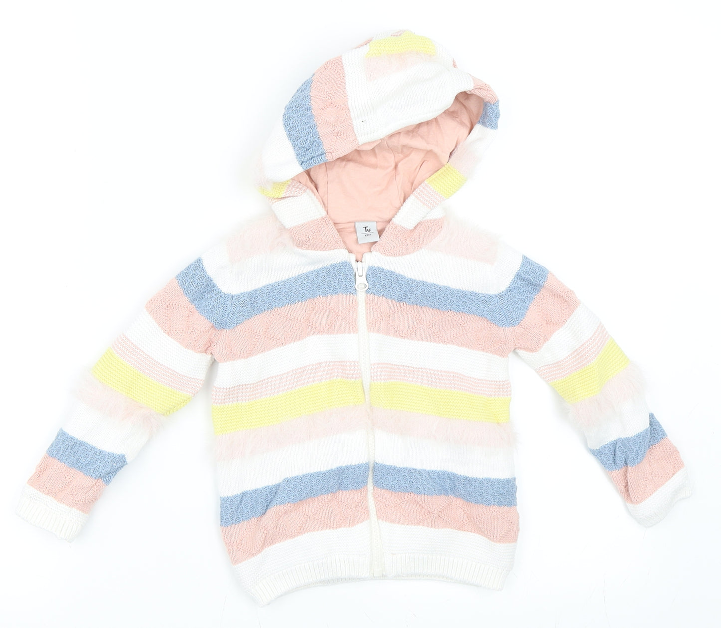 TU Girls Pink Striped  Full Zip Jumper Size 18-24 Months