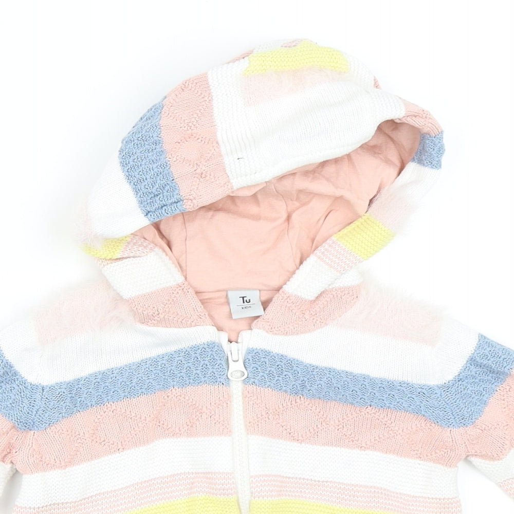 TU Girls Pink Striped  Full Zip Jumper Size 18-24 Months
