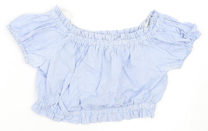 FOREVER 21 Womens Blue Striped Cropped Blouse Size M