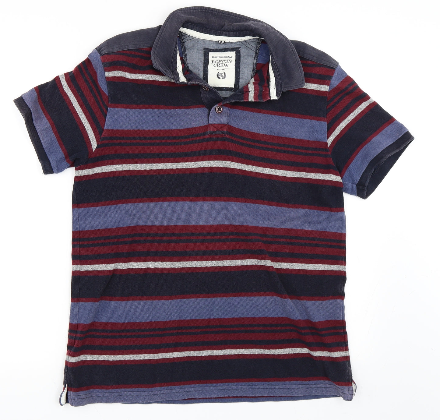 Boston Crew Mens Blue Striped   Polo Size M