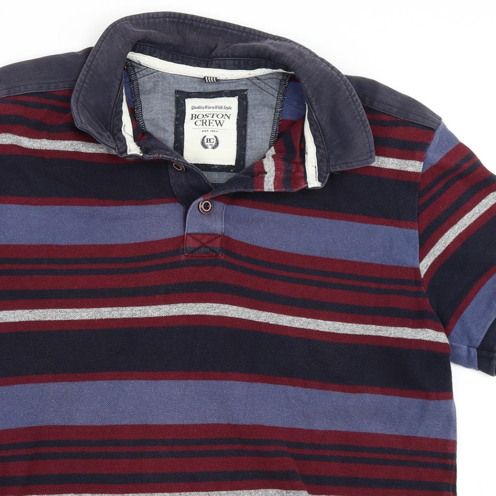 Boston Crew Mens Blue Striped   Polo Size M