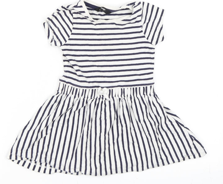 George Girls White Striped Skater Dress Size 12-18 Months