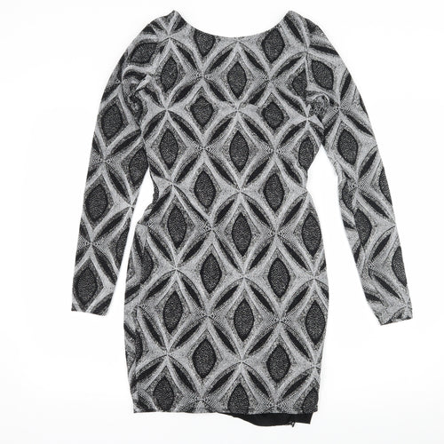 Preworn Womens Black Geometric  Bodycon  Size 10  - Low Back