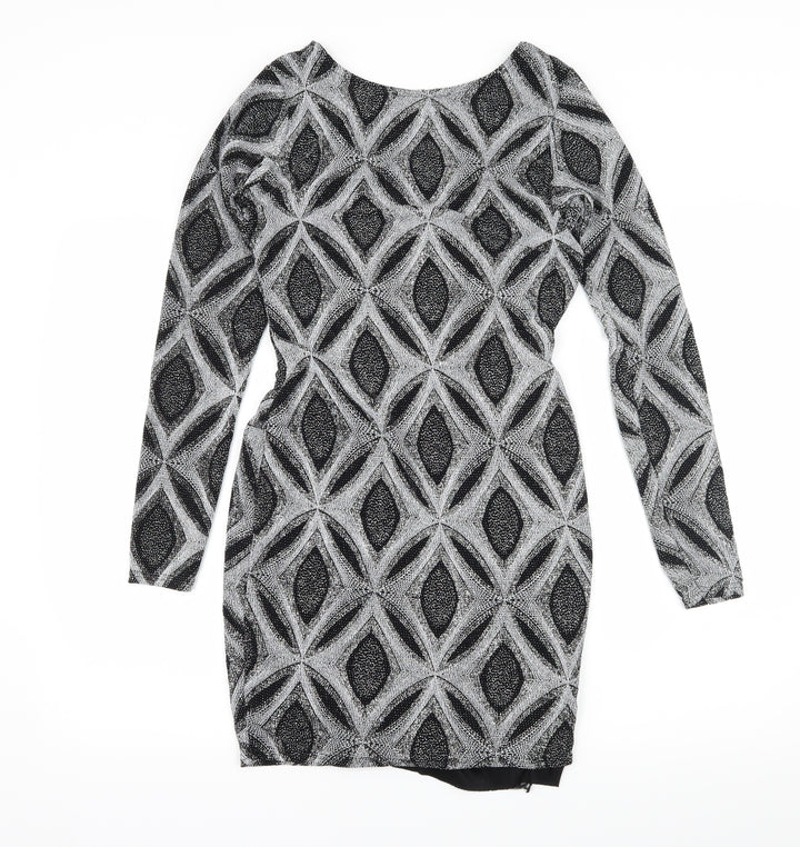 Preworn Womens Black Geometric Bodycon Size 10 - Low Back
