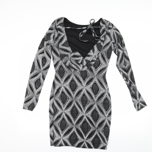 Preworn Womens Black Geometric  Bodycon  Size 10  - Low Back