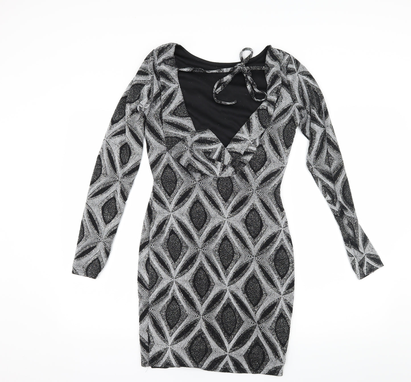 Preworn Womens Black Geometric  Bodycon  Size 10  - Low Back