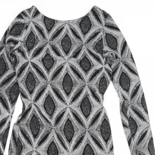 Preworn Womens Black Geometric  Bodycon  Size 10  - Low Back