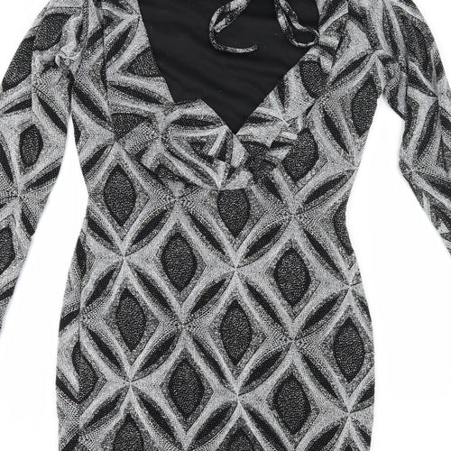 Preworn Womens Black Geometric  Bodycon  Size 10  - Low Back