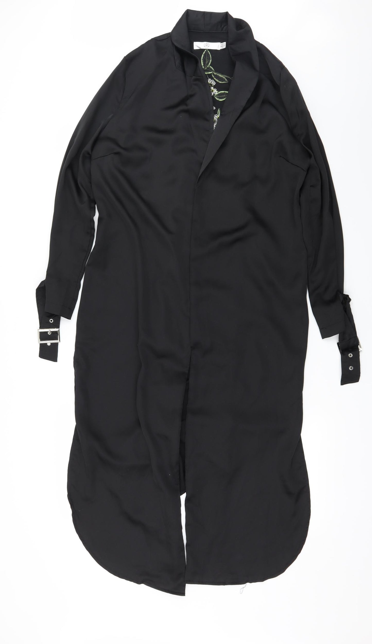 Missduied Womens Black Floral Satin Kimono Blouse Size 8
