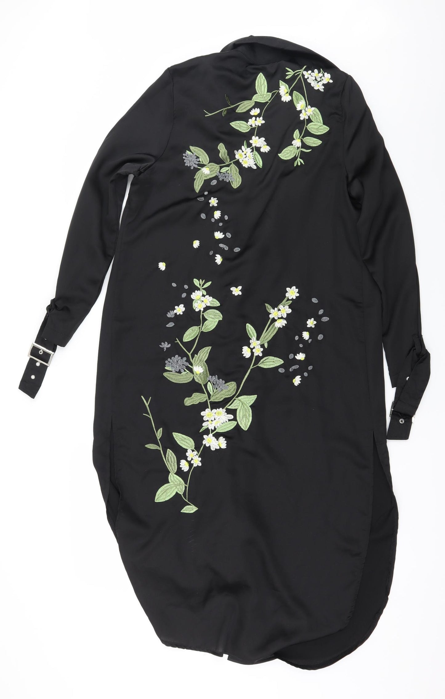Missduied Womens Black Floral Satin Kimono Blouse Size 8