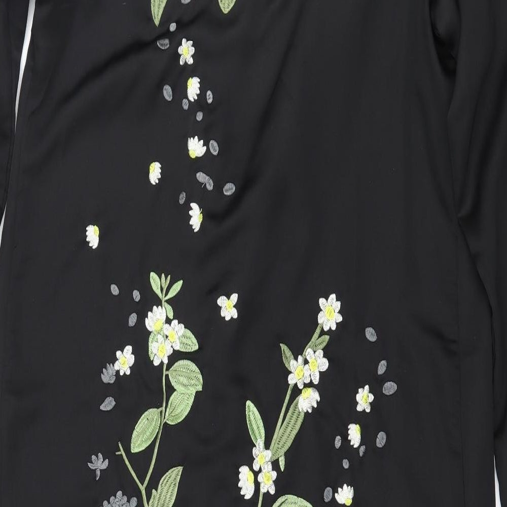Missduied Womens Black Floral Satin Kimono Blouse Size 8