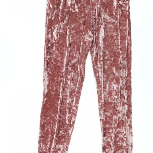 Preworn Womens Pink Solid Velvet Capri Pyjama Pants Size M