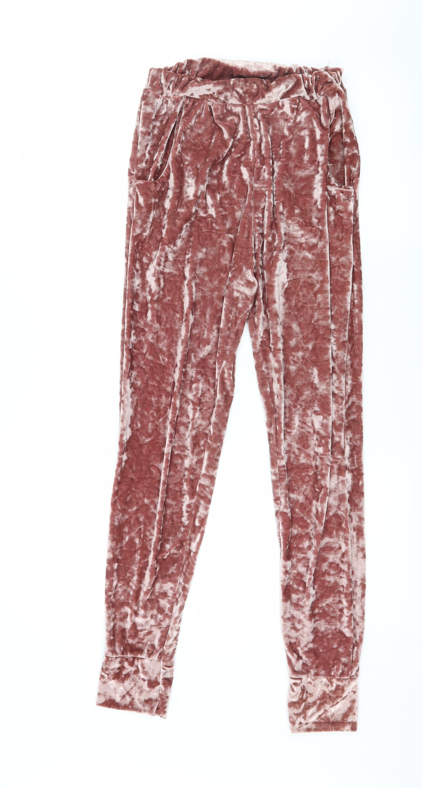 Preworn Womens Pink Solid Velvet Capri Pyjama Pants Size M