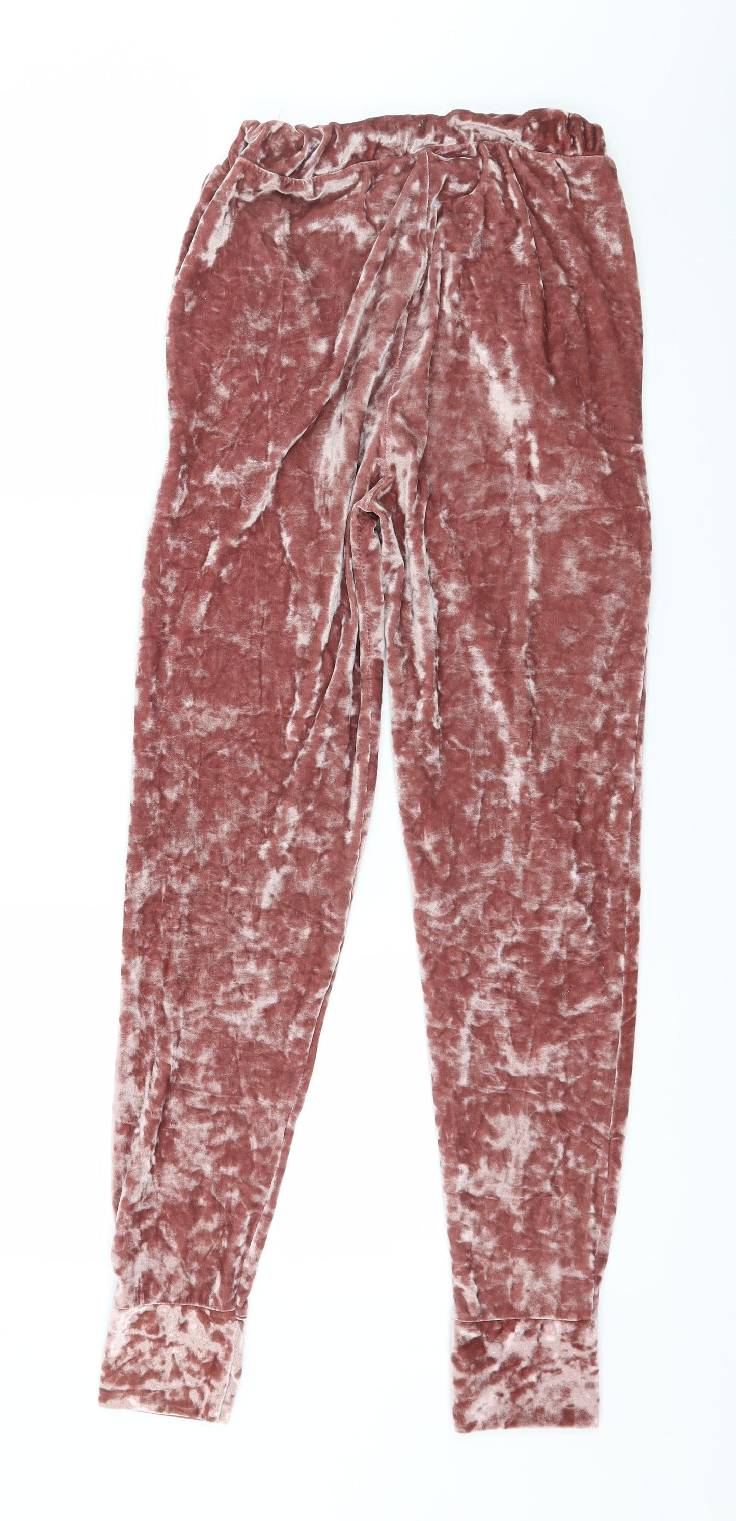 Preworn Womens Pink Solid Velvet Capri Pyjama Pants Size M