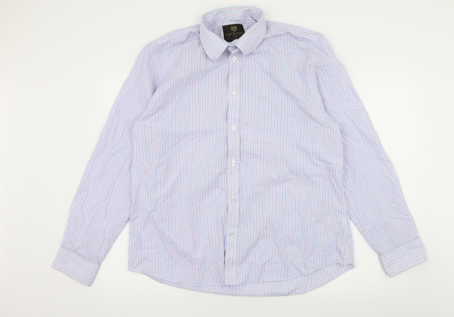 Scott & Taylor Mens Blue Striped   Dress Shirt Size 17