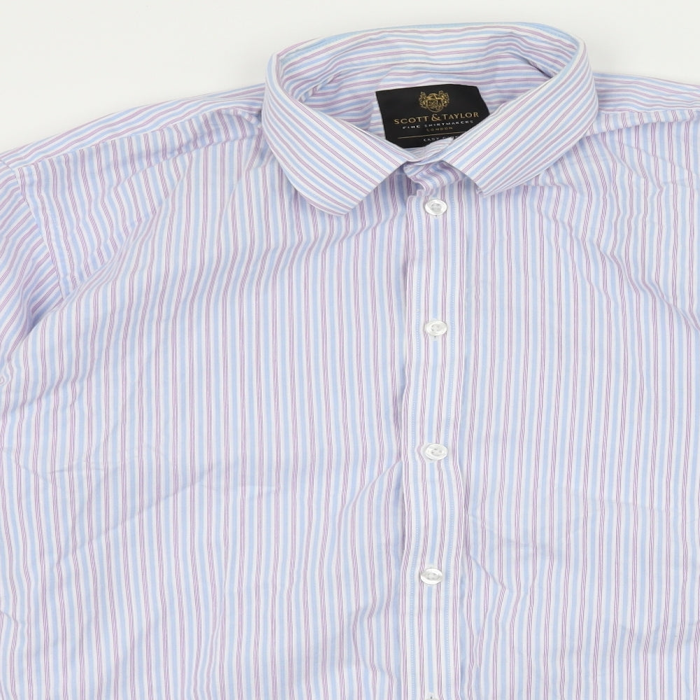 Scott & Taylor Mens Blue Striped   Dress Shirt Size 17