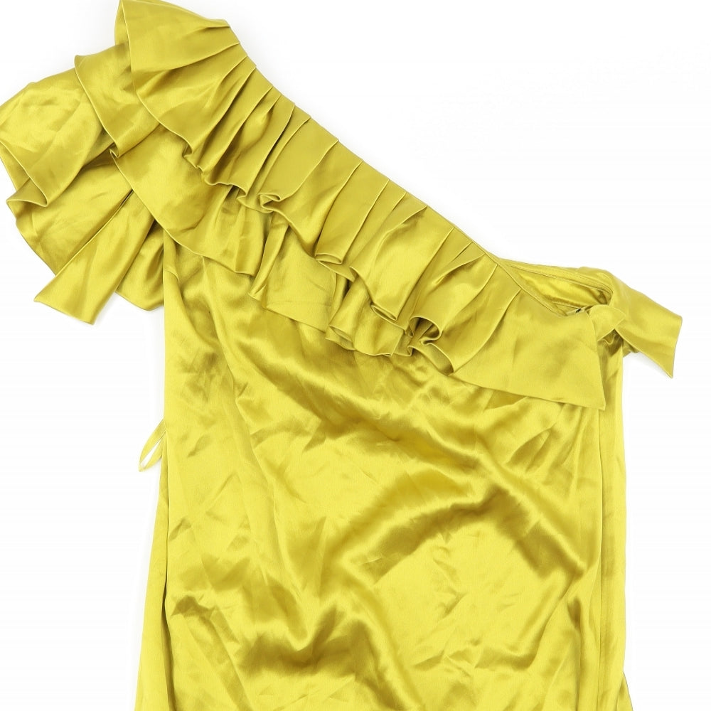 Ted Baker Womens Green  Satin A-Line  Size S  - Ruffle Detail