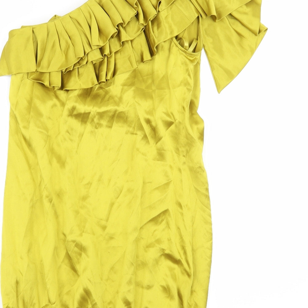 Ted Baker Womens Green  Satin A-Line  Size S  - Ruffle Detail