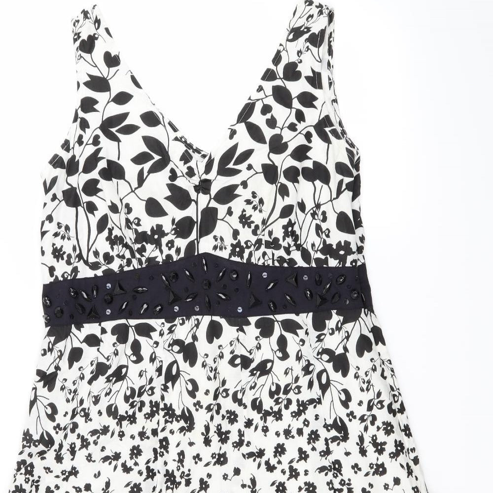 Per Una Womens White Floral  Fit & Flare  Size 16