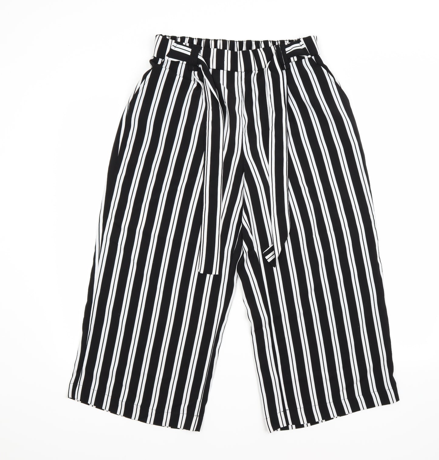 New Look Womens Black Striped  Cropped Trousers Size 12 L21 in