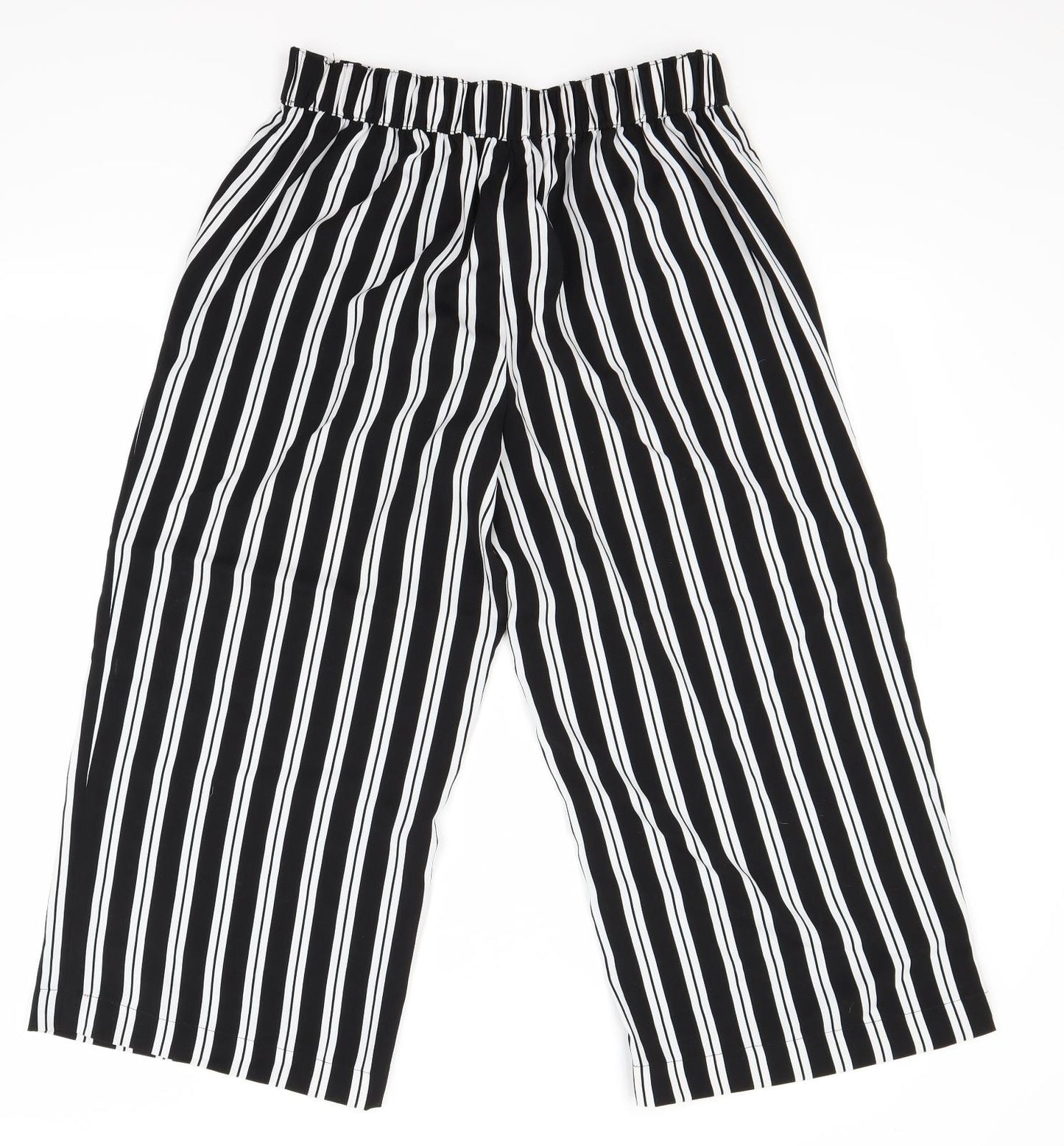 New Look Womens Black Striped  Cropped Trousers Size 12 L21 in