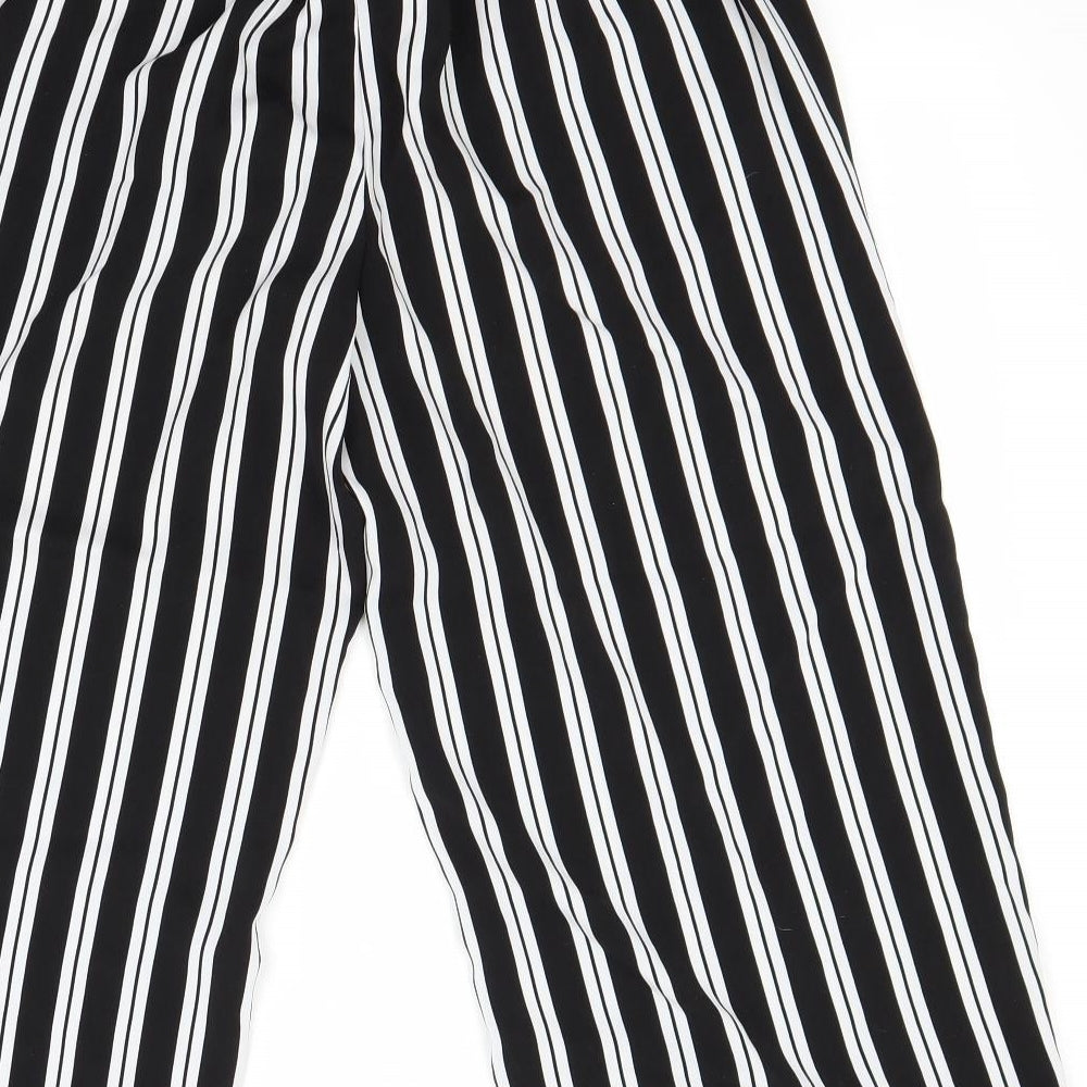 New Look Womens Black Striped  Cropped Trousers Size 12 L21 in