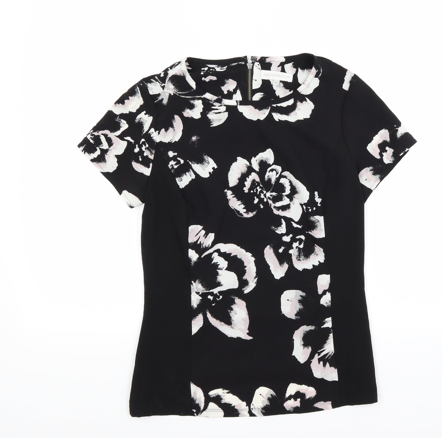 John Rocha Womens Black Floral  Basic Blouse Size 10