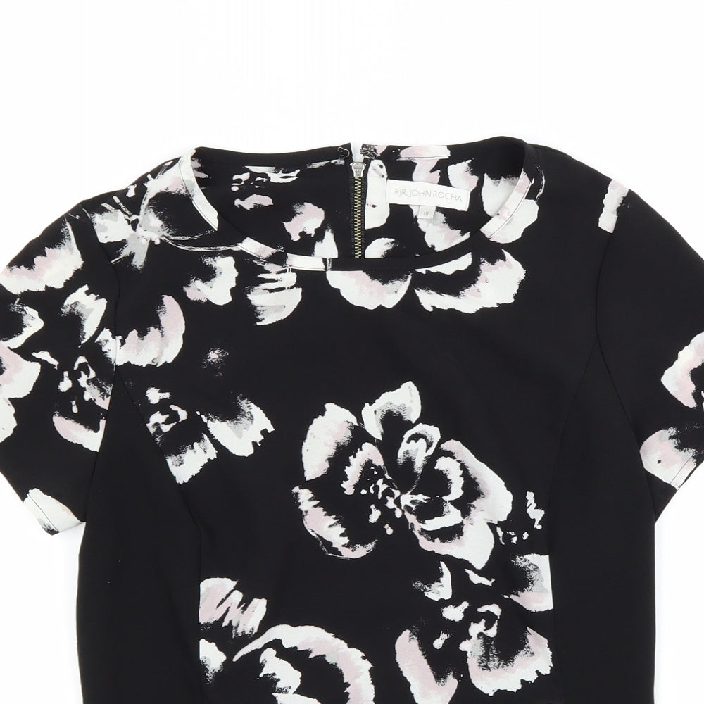 John Rocha Womens Black Floral  Basic Blouse Size 10