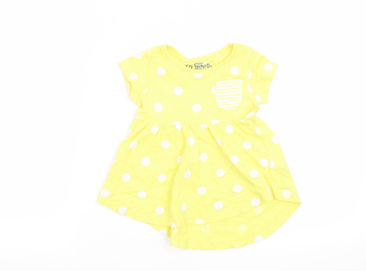 NEXT Girls Yellow Polka Dot  T-Shirt Dress  Size 6-9 Months
