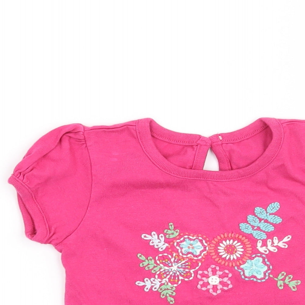 George Girls Pink Floral  Basic T-Shirt Size 6-9 Months