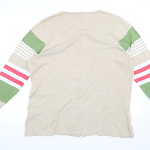 Text Womens Beige Striped  Cardigan Jumper Size XL