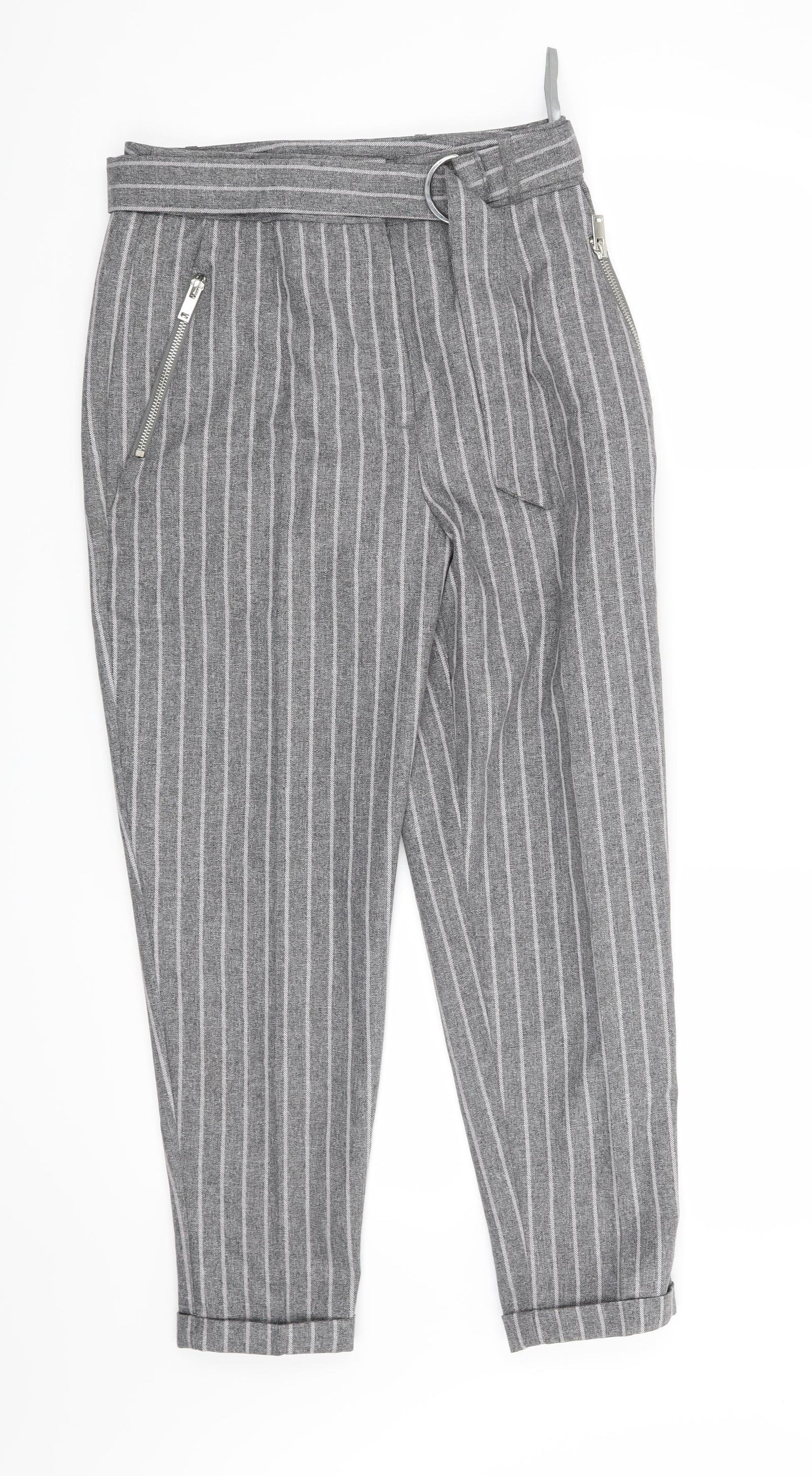 New Look Womens Grey Striped  Trousers  Size 8 L26 in