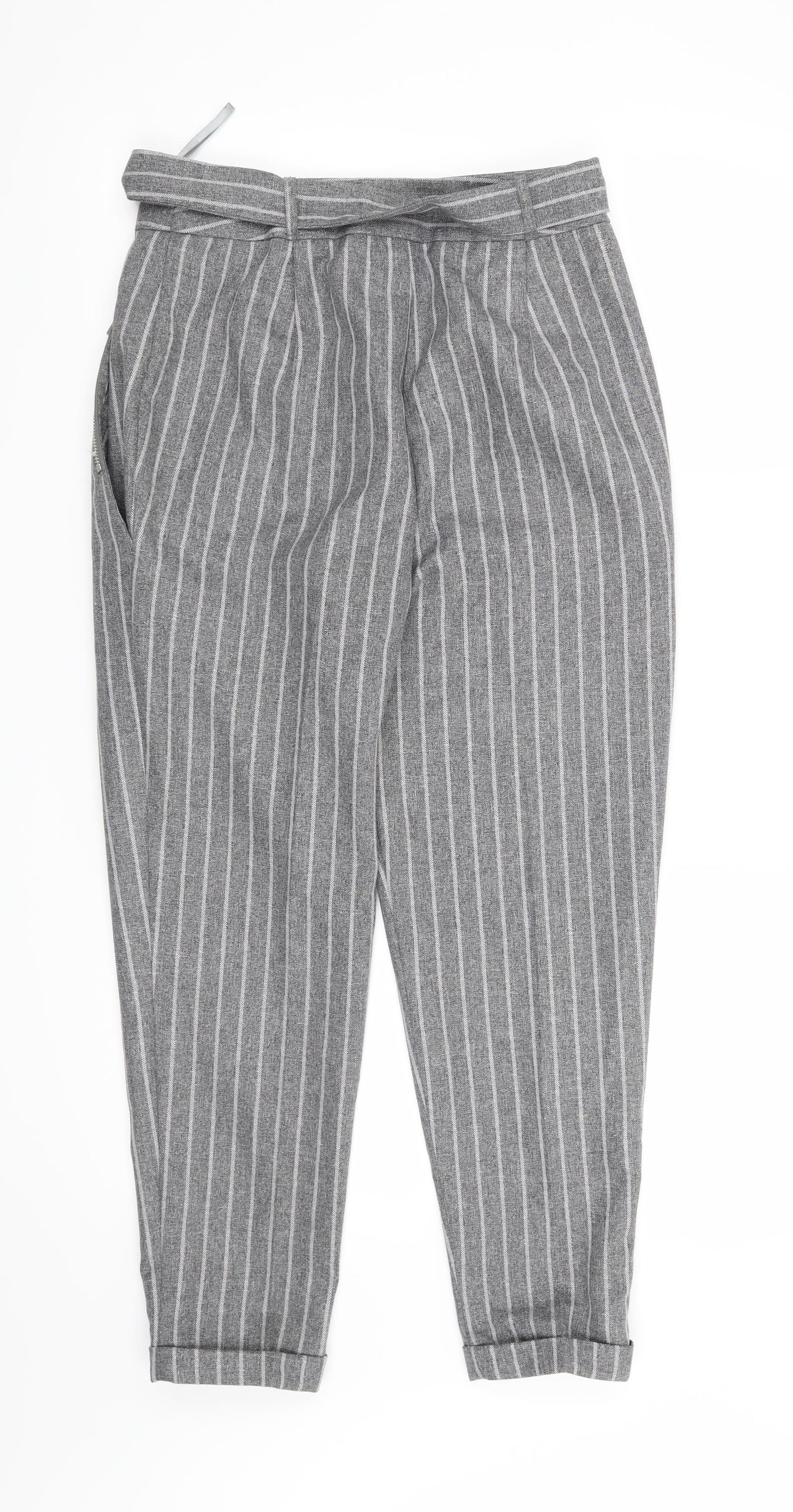 New Look Womens Grey Striped  Trousers  Size 8 L26 in