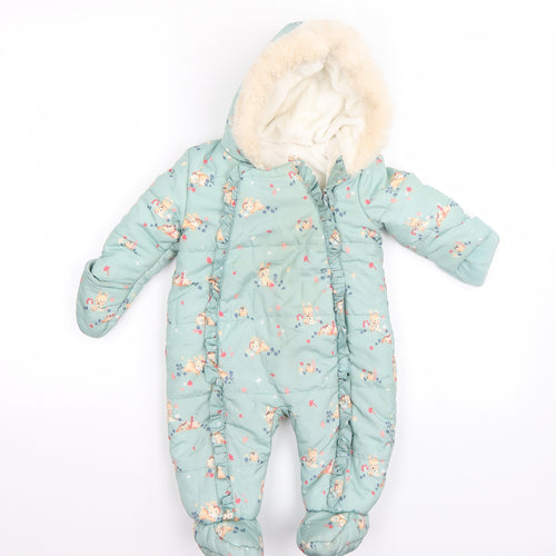 George Girls Green Floral  Jacket Snowsuit Size 6-9 Months