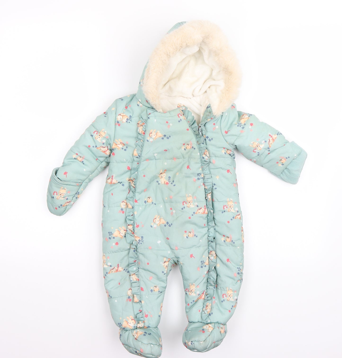 George Girls Green Floral  Jacket Snowsuit Size 6-9 Months