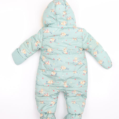 George Girls Green Floral  Jacket Snowsuit Size 6-9 Months