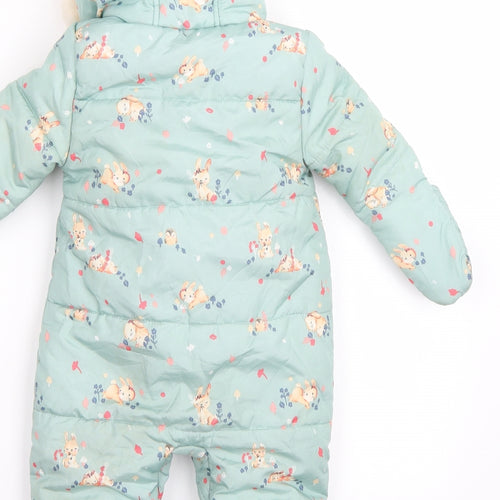 George Girls Green Floral  Jacket Snowsuit Size 6-9 Months