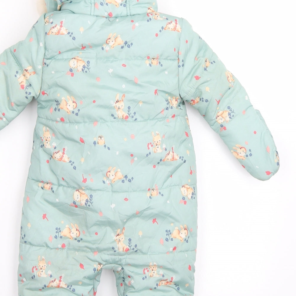 George Girls Green Floral  Jacket Snowsuit Size 6-9 Months